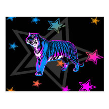 Corey Tiger 80's Retro Tiger & Stars Postcard