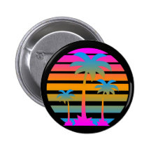 COREY TIGER RETRO SUNSET PALM TREES PINBACK BUTTONS