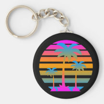 COREY TIGER RETRO SUNSET PALM TREES KEY CHAINS
