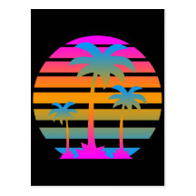COREY TIGER RETRO SUNSET PALM TREES POSTCARD