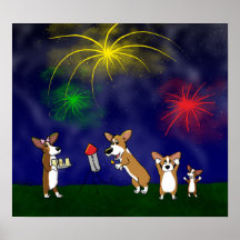 Corgi July 4th Fireworks Poster