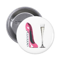 Corkscrew Stiletto and Champagne Flute Pinback Button