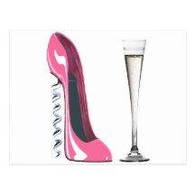 Corkscrew Stiletto and Champagne Flute Postcard