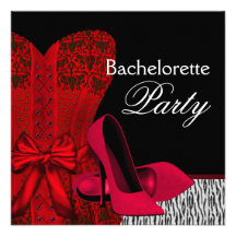 Corset High Heels Red Zebra Bachelorette Party Custom Invitations