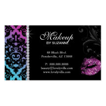 Cosmetologist Business Card Damask Blue Pink