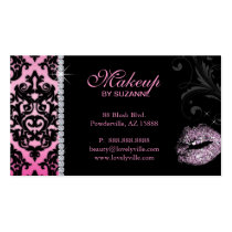 Cosmetologist Business Card Damask Glitter Pink business cards