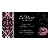 Cosmetologist Business Card Damask Glitter Pink business cards