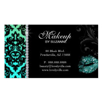 Cosmetologist Business Card Damask Glitter Teal business cards