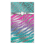 Cosmetologist Business Card Glitter Zebra Pink Blu