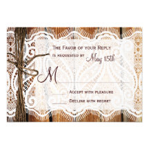 Country Barn Wood Lace Twine Wedding RSVP Cards