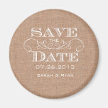 Country Burlap Print & Swirl Save the Date Magnet