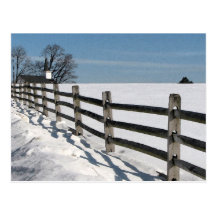 Country Church and Fence in Winter Postcards