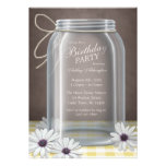 Country Mason Jar Yellow Gingham Birthday Party Invitation