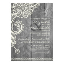 Country Rustic Lace & Wood Floral Wedding Invite
