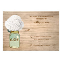 Country Rustic Mason Jar Hydrangea RSVP Personalized Announcement