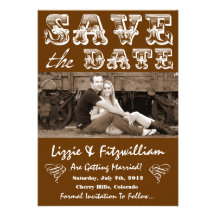 Country Western Photo Save The Date Card Custom Invitation