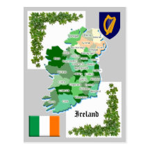 County Map of Ireland Postcards