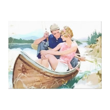 couple fishing in a boat gallery wrap canvas