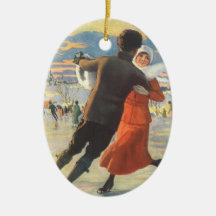 Couple in Love Ice Skating on Christmas Day Ornaments
