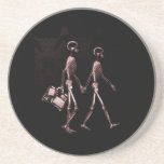Couple Travelling X-Ray Skeletons - Red Beverage Coaster