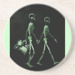 Couple Travelling X-Ray Vision Skeletons - Green Coasters