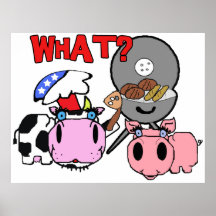 Cow and Pig Schnozzles Barbecue BBQ Cartoon Poster