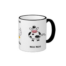 cow, duck, pig, mugs