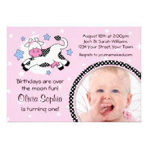 Cow Over Moon Baby Photo Birthday Personalized Invitation