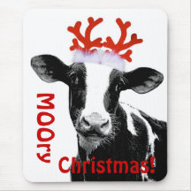 Cow with Reindeer Antlers Mousemats