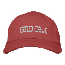 Cowboy groom in red embroidered hats