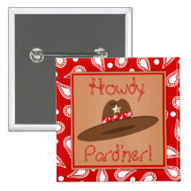 Cowboy Hat Red Bandanna Birthday Party Favour Buttons