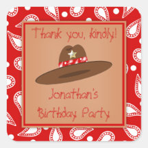 Cowboy Hat Red Bandanna Birthday Party Stickers