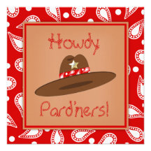 Cowboy Hat Red Paisley Bandanna Birthday Party Personalised Invites