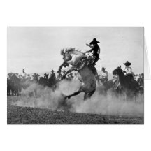 Cowboy on a bucking bronco card