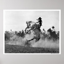 Cowboy on a bucking bronco poster