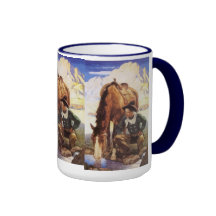 Cowboy Watering His Horse by NC Wyeth, Vintage Art Coffee Mug