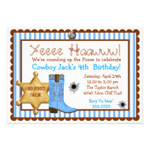 Cowboy  Wild West  Birthday  Invitations