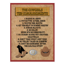 Cowgirl 10 Commandments POSTCARD