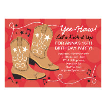 Cowgirl birthday theme party invitations