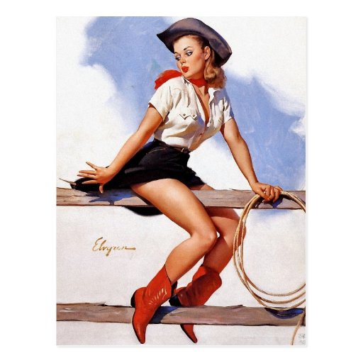 Cowgirl on a Fence Pin-Up Post Cards