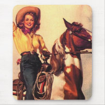 Cowgirl on Her Horse Mouse Pads