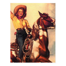 Cowgirl on Her Horse Postcard