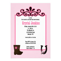 Cowgirl Pink Trendy Cowboy Boot Country Invitation