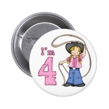 Cowgirl Roper 4th Birthday Pinback Buttons