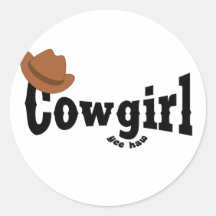 cowgirl yeehaw round sticker