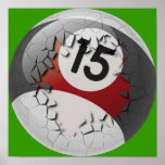 Cracked Break Out Number 15 Billiards Ball Print