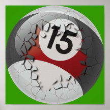 Cracked Break Out Number 15 Billiards Ball Print
