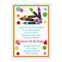Crayons Art Paint Craft Birthday Party Invitations