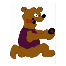 Crazy Cartoon Bear With Cell Phone Postcard
