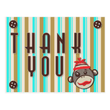 Crazy Hat Sock Monkey Thank You Postcard